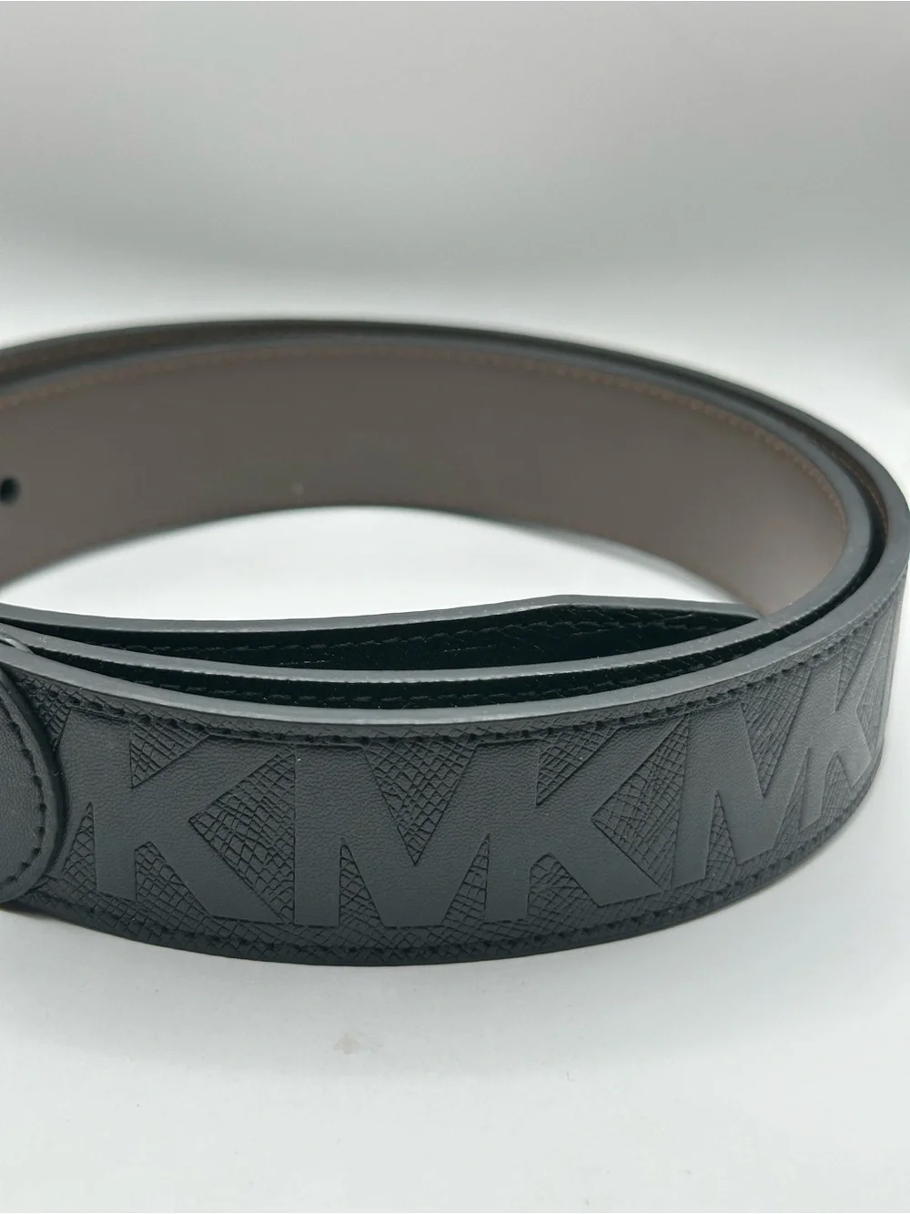 Michael Kors 36” Reversible Belt Embossed MK Logo Black Brown 34MM Buckle New